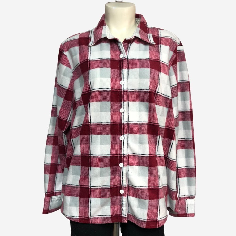RIDERS By Lee Red & White Plaid Flannel Button Down Shirt Size Large